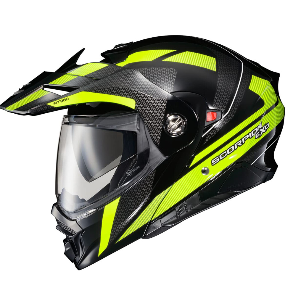 ScorpionEXO AT960 Modular Adventure Street Adult Motorcycle Helmet with Bluetooth Ready Speaker Pockets DOT ECE Approved Hicks HiVisBlack Small