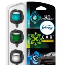 Febreze Odswiezacz powietrza do samochodu Zaciski wentylacyjne Odswiezacz samochodowy Unstopables Zapachy Zestaw rznorodnych zapachw 0,07 oz. Klips