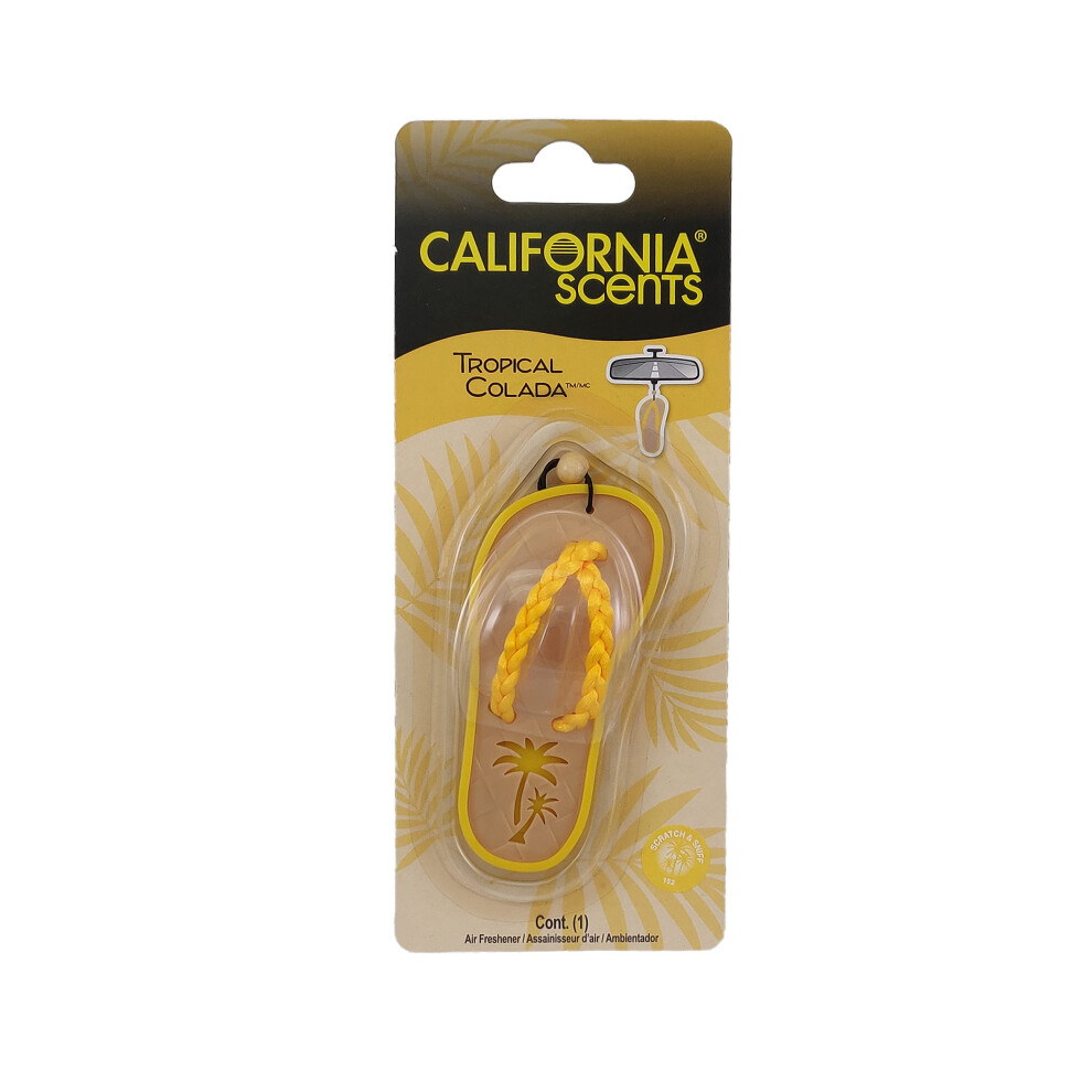 California Scents Scented Sandal Hanging Car Air Freshener - Odor Eliminator For Strong Odor - Flip Flop Car Fresheners (Tropical Colada 1 Pack) 091400043025