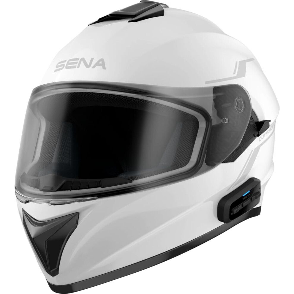 Sena OutForce DOT Full Face Motorcycle Helmet with Integrated Bluetooth Intercom and Smartphone Connectivity Gloss White Large