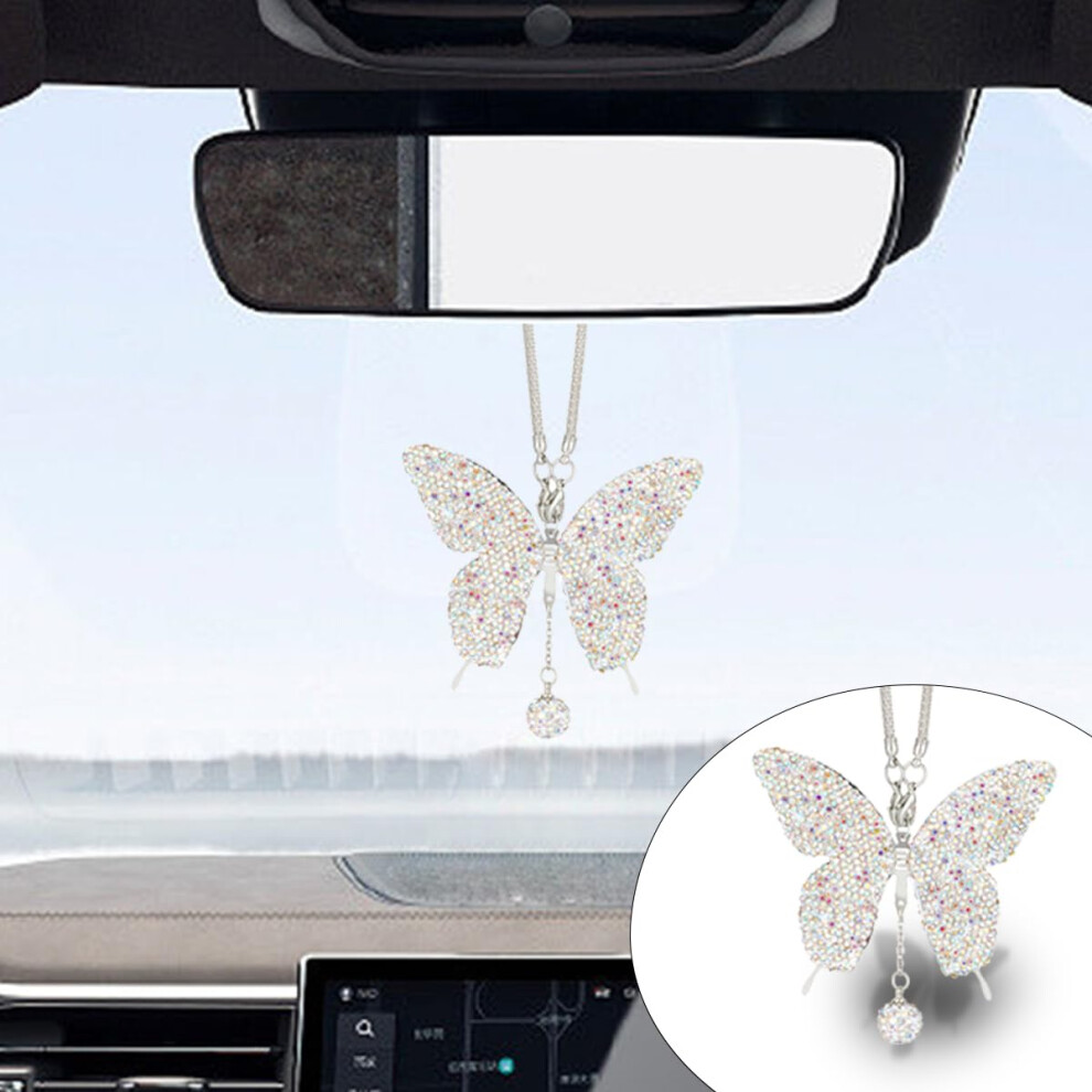 Bling Butterfly Diamond Car Hanging Accessories Crystal Car Rear View Mirror Charms Car Decorative Accessories For Women Lucky Presents Hanging Orn 715787202904