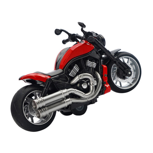 Pull Back Alloy Motorcycle Toy with Music & Lights - Red, 16x7x8cm 2