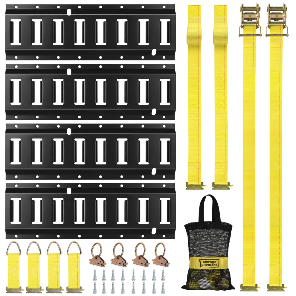 E Track Rail Tie-Down Kit - Trailer Tie Downs & Anchors Cargo Control System - 4 Rails (16 Tracks) & E Track Accessories Kit - Enclosed Trailer Acce 850045088422