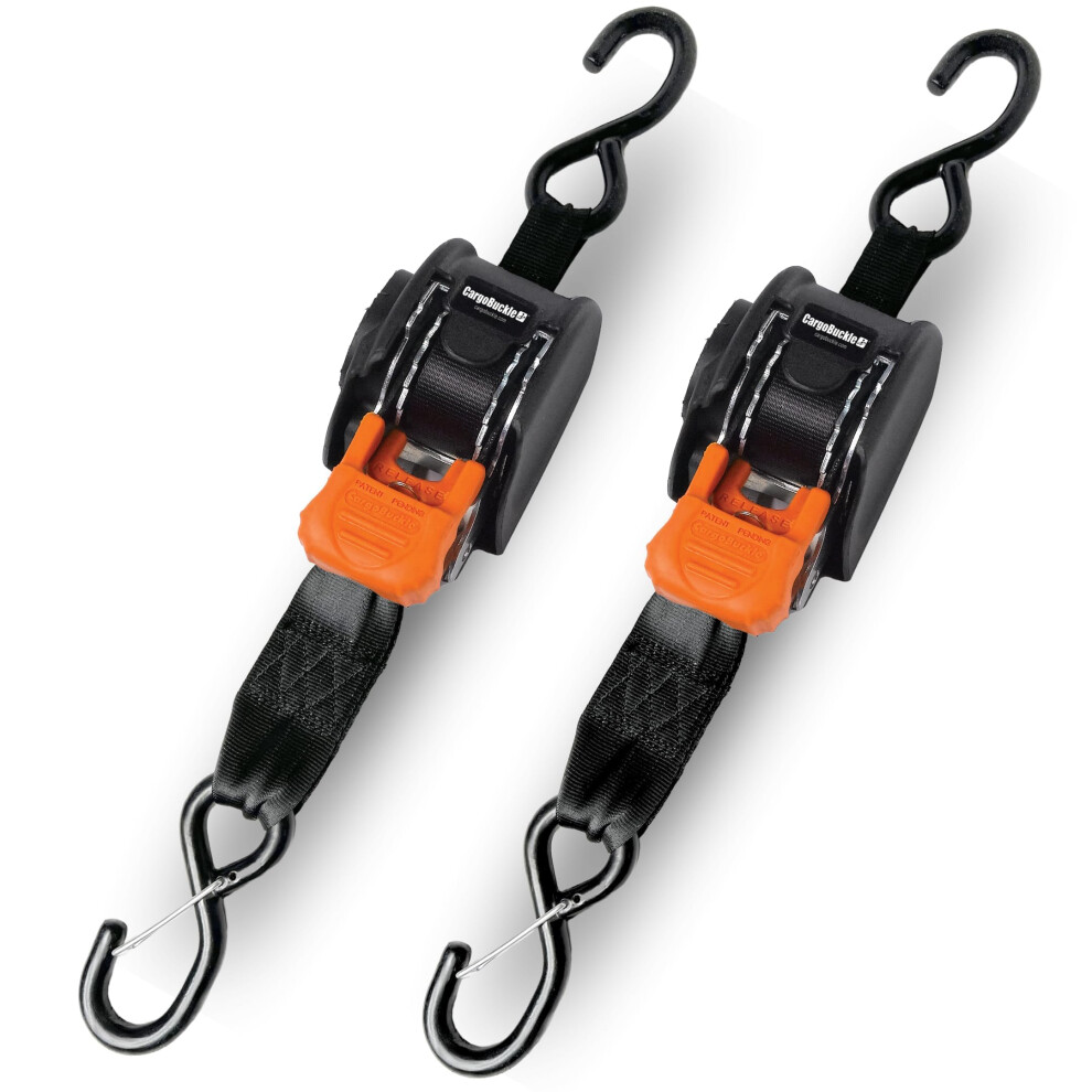 Cargobuckle Mini G3 Retractable Ratchet Straps With Dual S-Hooks 1400 Lbs Break Strength 1-Inch Width X 6 Ft Reach Auto Ratchet Straps For Trailer 079111211643