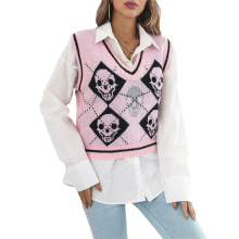 Sleeveless V Neck Knit Sweater Vest Pink S
