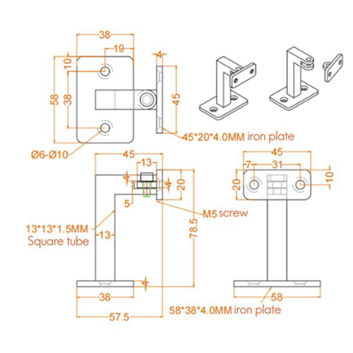 5 Pcs Adjustable Swivel Handrail Brackets,for Outdoor Staircase 2