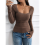 Square Neck Ribbed Knit Basic Teen Brown M 5