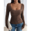 Square Neck Ribbed Knit Basic Teen Brown S 8