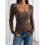 Square Neck Ribbed Knit Basic Teen Brown M 6
