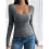 Square Neck Ribbed Knit Basic Teen Grey XL 6