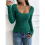 Square Neck Ribbed Knit Basic Teen Green XS 9