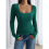 Square Neck Ribbed Knit Basic Teen Green XS 5