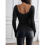 Square Neck Ribbed Knit Basic Teen Black L 9