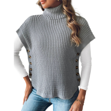 Womens Cap Sleeves Turtle-neck Sweater Grey One size