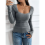 Square Neck Ribbed Knit Basic Teen Grey XS 9