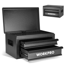 WORKPRO Bote outils en mtal de 38,1 cm avec 2 tiroirs et 1 rangement suprieur, bote outils portable robuste avec poigne pour garage, bur