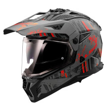 LS2 Casques Blaze II Adventure Casque de moto avec pare-soleil (gris fonc mat/rouge  X-Small)