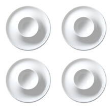 Ceramic Egg Cups Set of 4, White Egg Stand with Shelf, Orbicular 9 x 9 x 2.5 for Kitchen and Dining Room