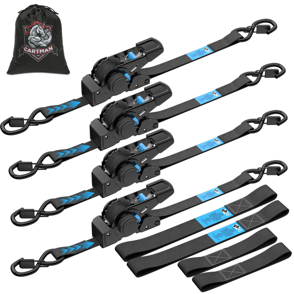Cartman 4-Pack Retractable Ratchet Straps 1 X 10 1500Lbs Break Strength Heavy Duty Tie Down Straps With Soft Loops Ideal For Trucks Trailers & C 6943536326609