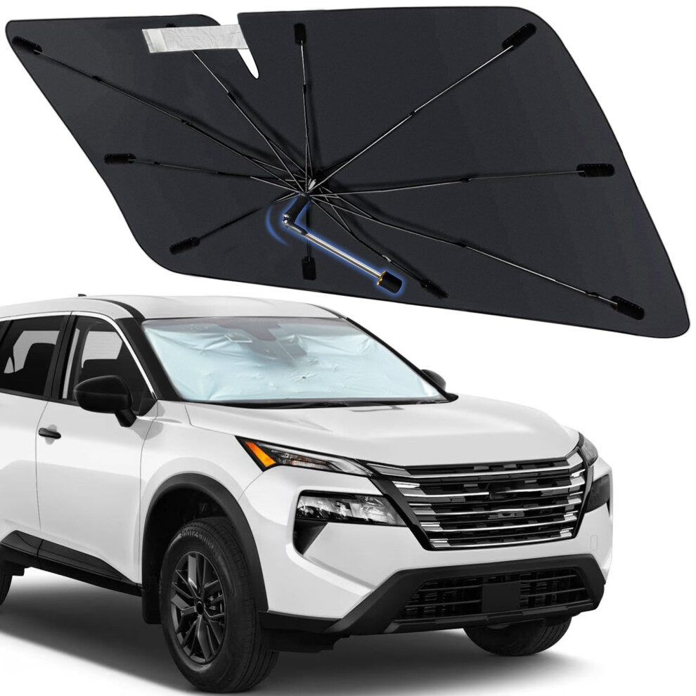 Windshield Sun Shade Umbrella For Nissan Rogue 2014-2025 Foldable Car Sunshade For Front Windows With 360 Rotating Shaft Custom Fit Rogue Sun Visor 607601310721