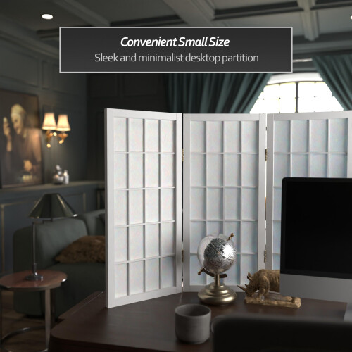 2 ft. Korte Desktop Window Pane Shoji Screen - Wit - 3 Panelen 1
