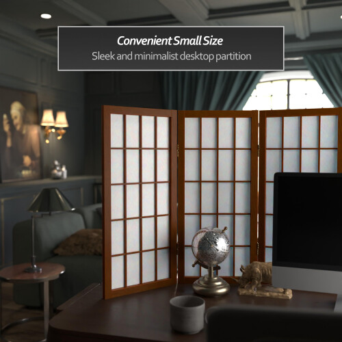2 ft. Korte Desktop Window Pane Shoji Screen - Walnoot - 4 Panelen 1