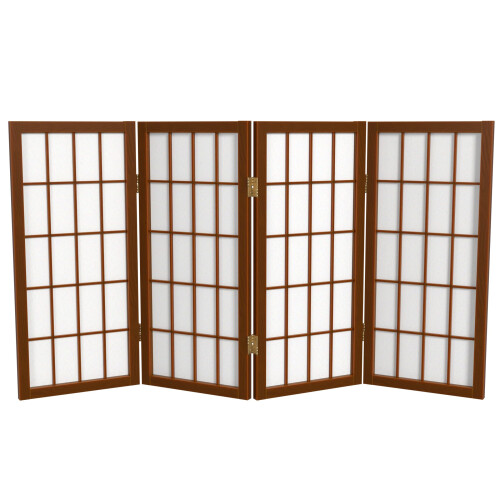 2 ft. Korte Desktop Window Pane Shoji Screen - Walnoot - 4 Panelen