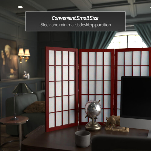 2 ft. Korte Desktop Window Pane Shoji Screen - Rosewood - 3 Panelen 1