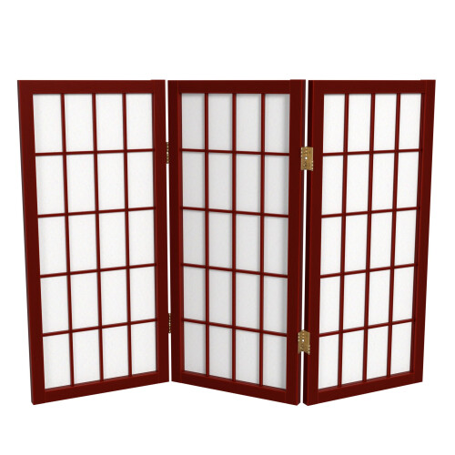 2 ft. Korte Desktop Window Pane Shoji Screen - Rosewood - 3 Panelen