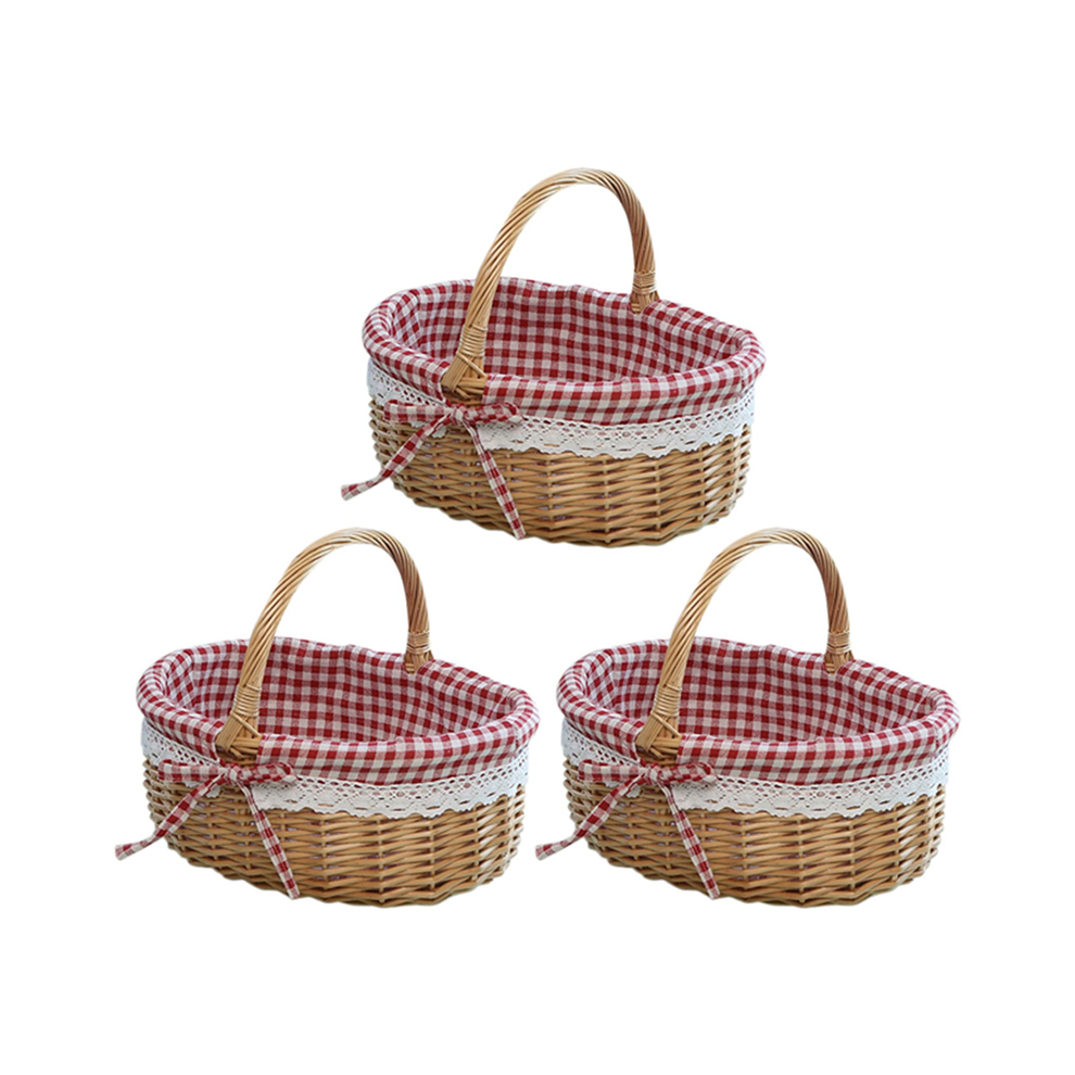 3X Wicker Basket Gift Baskets Empty Oval Willow Woven Picnic 4851175089194