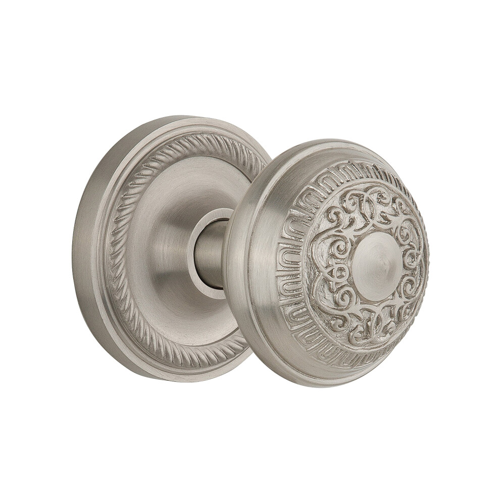 Nostalgic Warehouse Rope Rosette With Egg & Dart Knob Double Dummy Satin Nickel 640697025698