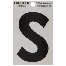 Hillman 840834 3"""" zwart en zilver reflecterende polyfilm zelfklevende letter S