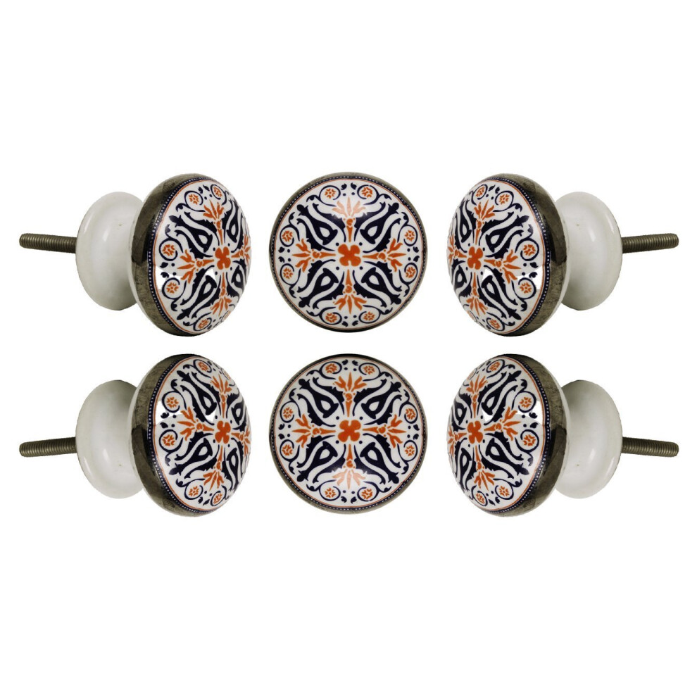 Trinca Ferro Set Of 6 Round Tangier Floral Ceramic Handmade Pull And Push Knobs For Dresser Drawer Decorative Knobs For Bedroom Bathroom Kitche 799632372974
