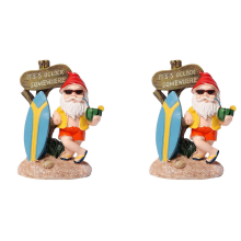 Resin Funny Gnome Figurines with Surfboard Welcome Sign