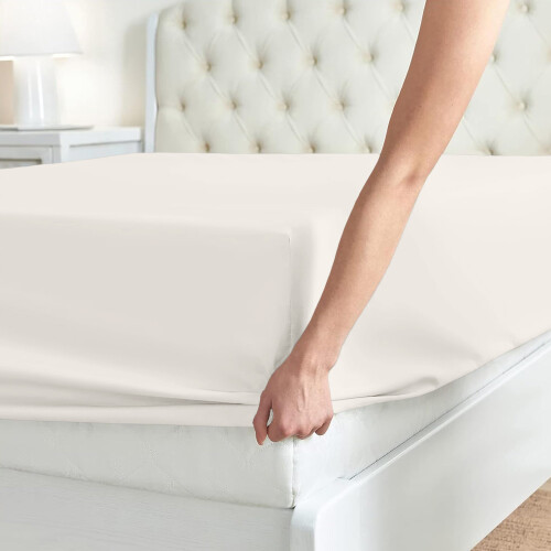 (Cream, Double- 137x190cm) Fitted Bed Sheet Extra Deep 25cm Single Double King Bed Sizes 2