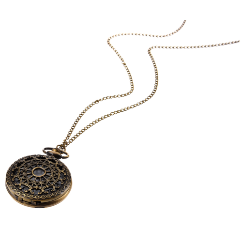 Bronze Pocket Watch Quartz Clock Necklace Pendant 2