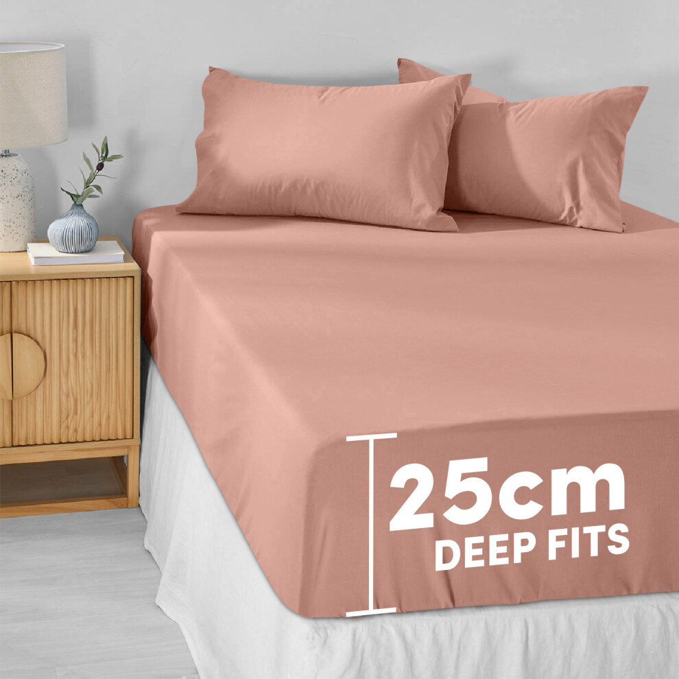 (Peach, Double- 137x190cm) Fitted Bed Sheet Extra Deep 25cm Single Double King Bed Sizes-image-OPC-PJYQPJ8-NEW