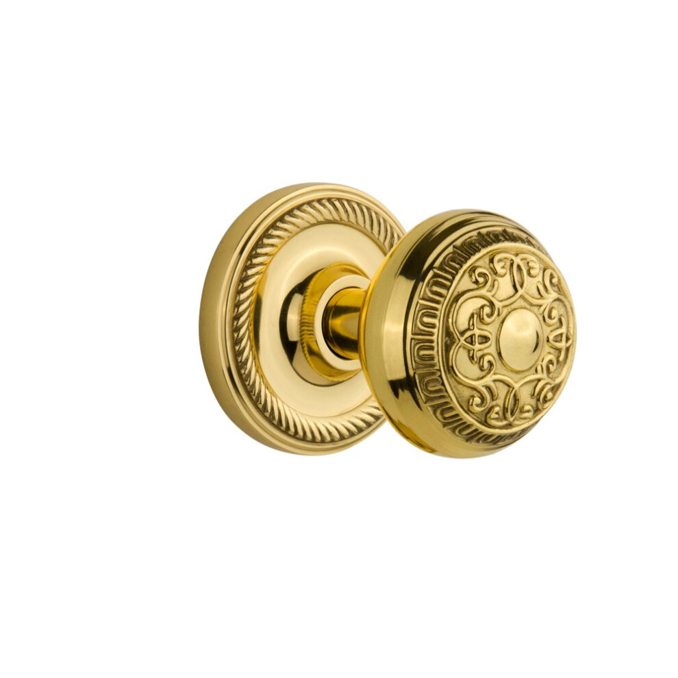 Nostalgic Warehouse Rope Rosette With Egg & Dart Knob Double Dummy Unlacquered Brass 640697027357
