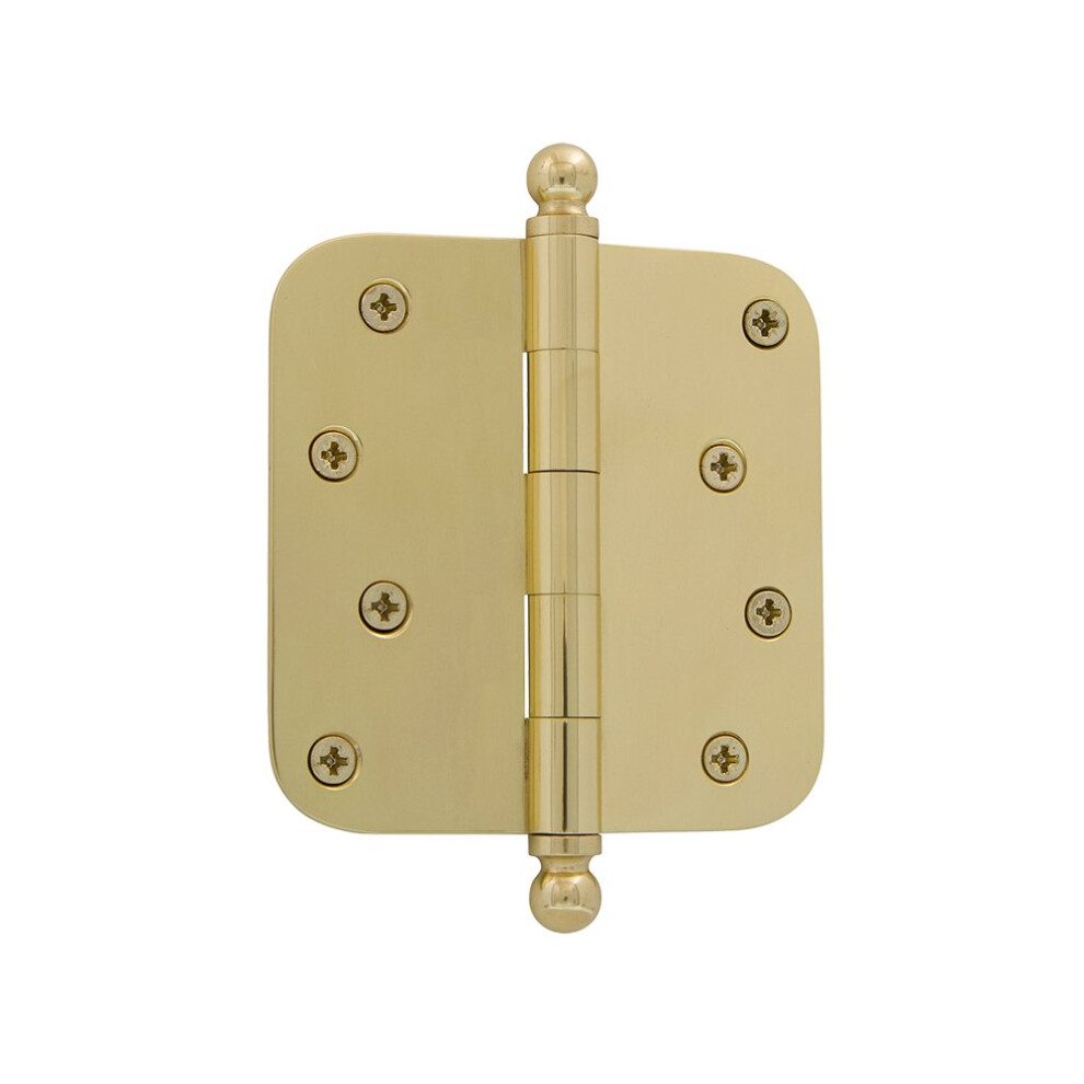 Grandeur Hardware 809012 Zawias Rezydencyjny 4"" Z Kulista Koncwka I Naroznikami O Promieniu 5/8"" 4"""" X 4"""" Z Polerowanego Mosiadzu-image