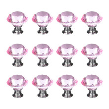 IQUALITE 12pcs Diamond Shape Crystal Glass 30mm Cabinet Drawer Knob Pink