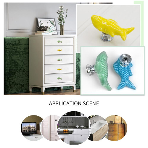 EleCharm Ayygift 6pcs Creative Cute Fish Cupboard Door Pull Handles Drawer Knobs Cabinet Ceramic 2