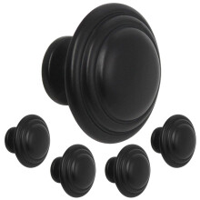 Gobrico 5 Pack 1-3/8"""" Black Bi-Fold Door Knobs Kitchen Cupboard Cabinet Door Pulls Handles Round Drawer Knobs