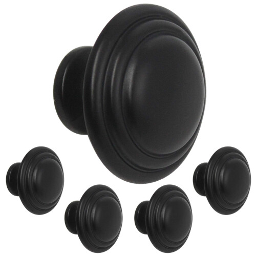 Gobrico 5 Pack 1-3/8"""" Black Bi-Fold Door Knobs Kitchen Cupboard Cabinet Door Pulls Handles Round Drawer Knobs