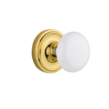 Nostalgic Warehouse Classic Rosette with White Porcelain Door Knob Passage 2.75 Polished Brass