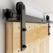CCJH 11FT Single Sliding Barn Door Hardware Kit Black Carbon Steel Hanger Flat Track System for Closet Kitchen 1 Door 66 inch Wide Smoothly and Quie