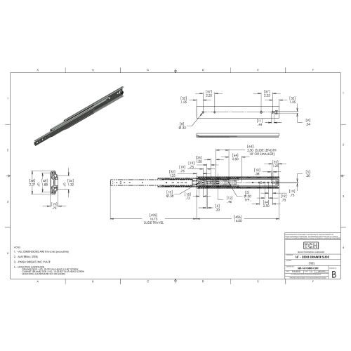 Hardware TCH Corredias de gaveta de ao para servios pesados ????de 16 polegadas e 250 lb - 3/4"""" de largura - extenso total com deslocamento 1