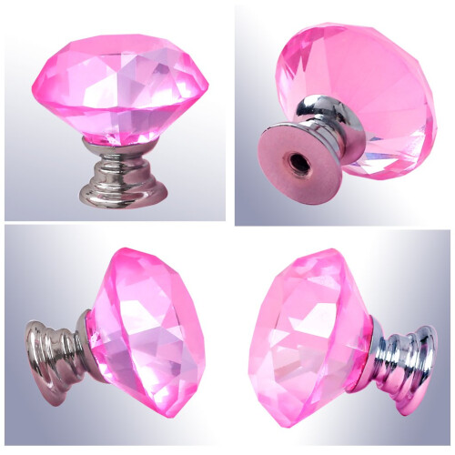 FENSING 12 Pcs 30MM Pink Glass Crystal Cabinet Knobs - Diamond Knobs for Dresser Drawers 2