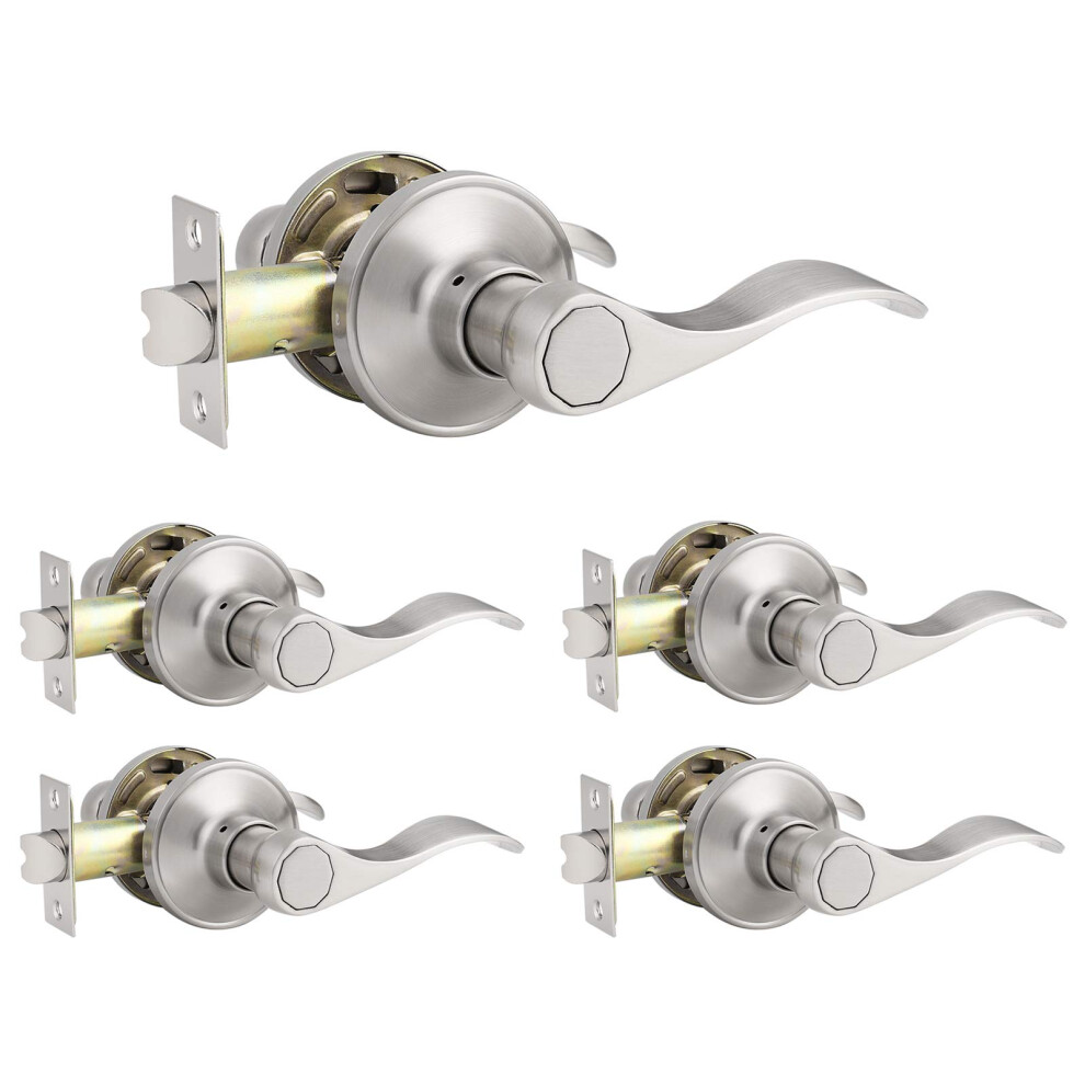 Knobonly 5 Pack Passage Door Handles Interior Hallway Closet Door Leverset Brushed Satin Nickel Finish Zinc Alloy Keyless Door Handle Sets 717332412950
