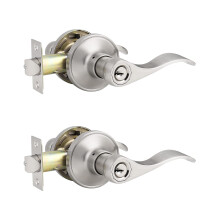 Knobonly 2 Pack Keyed Alike Satin Nickel Entrance Door Handle Reversible Wave Style Exterior Keyed Entry Door Lever