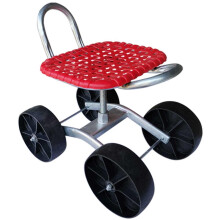 4 Wheels Garden Roller Work Seat - 360 Degree Rotating, Height-Adjustable, Foldable Trolley for Weeding and Lawn Care, Red
